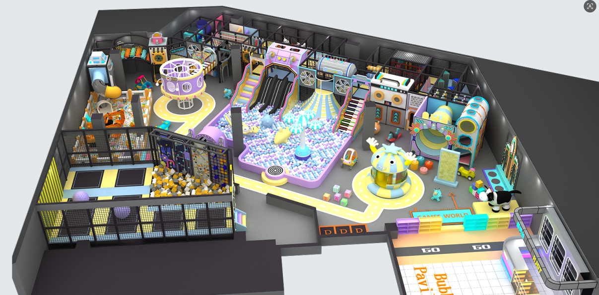 Commercial indoor playground layout concept used for project budgeting
