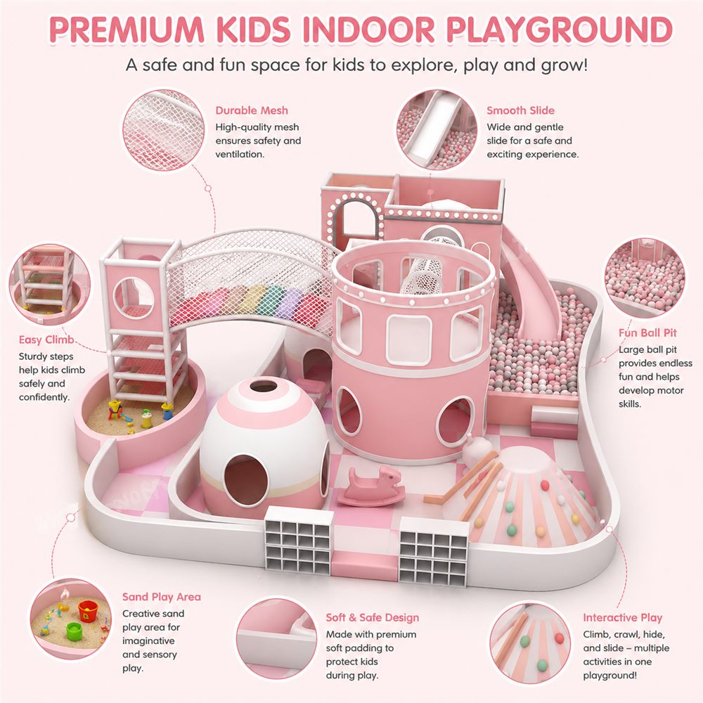 Pink custom toddler soft play equipment concept